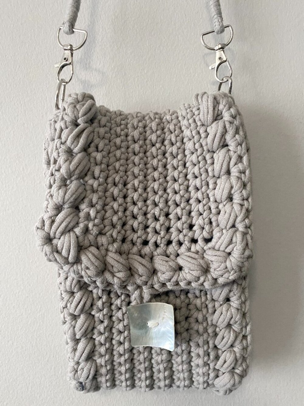 Handmade Crochet Cotton Nylon Crossbody Cellphone Bag Colour "Clay"